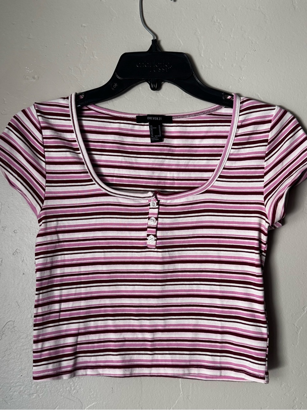 Forever 21 Pink and White Striped Cropped Scoop Neck Top